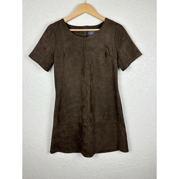 Paper Crane Microsuede Dress Womens Size Medium Brown Boho Minimalist GOGO NEW - Picture 1 of 12